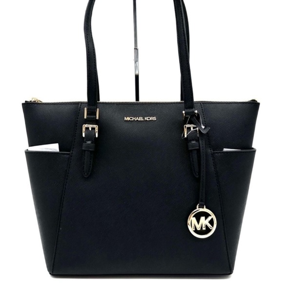 Michael Kors Handbags - Michael Kors Large Charlotte Tote Bag Leather Black/Gold